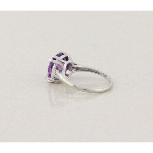 10k White Gold Natural Amethyst and Diamond Ring Size 7 - Picture 7 of 9